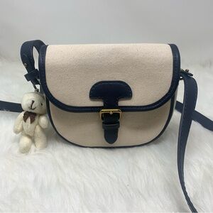New J. Crew Canvas Navy Blue Cream Classic Saddle Crossbody Bag w/Bear Sold Out